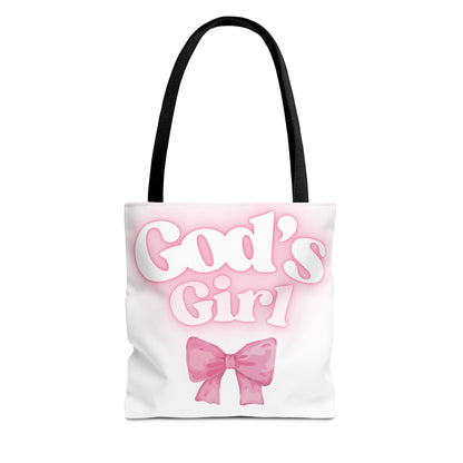 God's Girl Cute Pink Tote Bag, Chic Shopper Bag, Inspirational Gift, Women’s Fashion Accessory, Beach Tote, Pink Bow Design