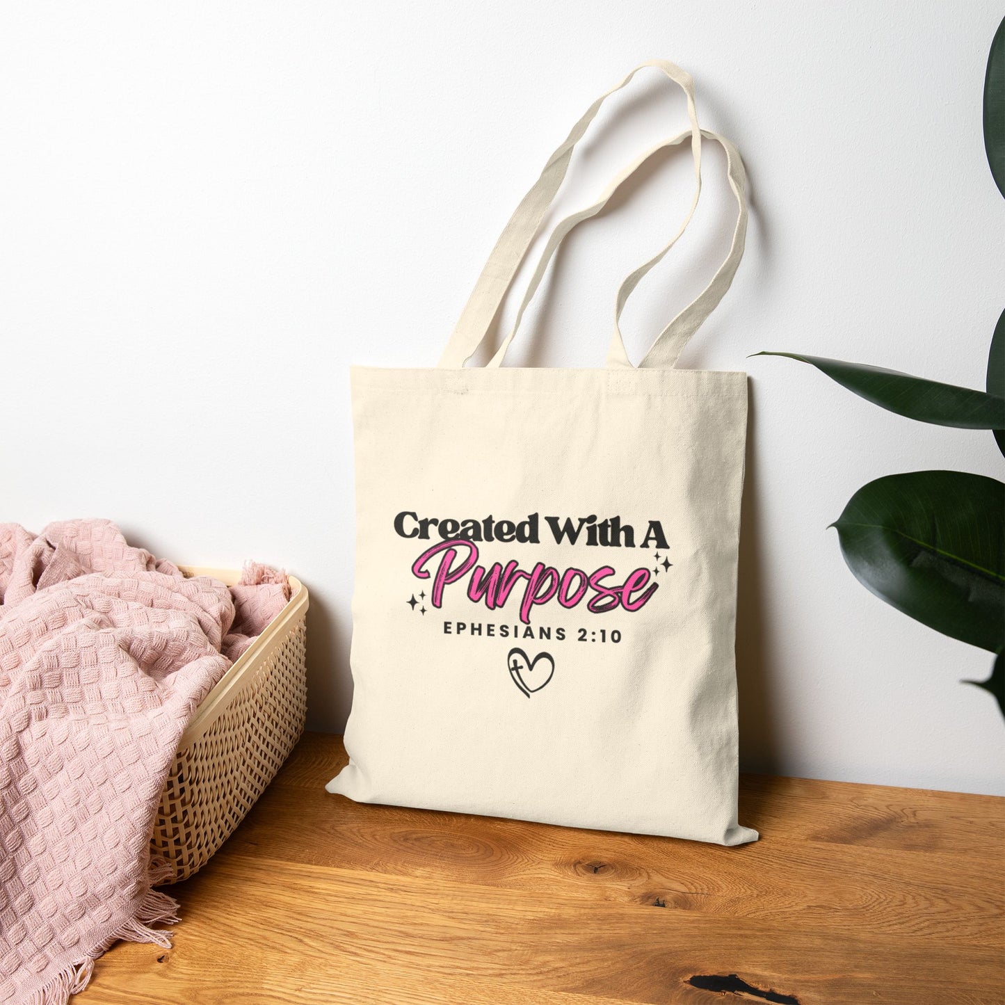 Created With A Purpose Tote Bag – Inspirational Ephesians 2:10 Canvas Tote