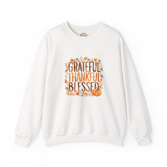 Grateful Thankful Blessed Sweatshirt — Thanksgiving Fall Crewneck