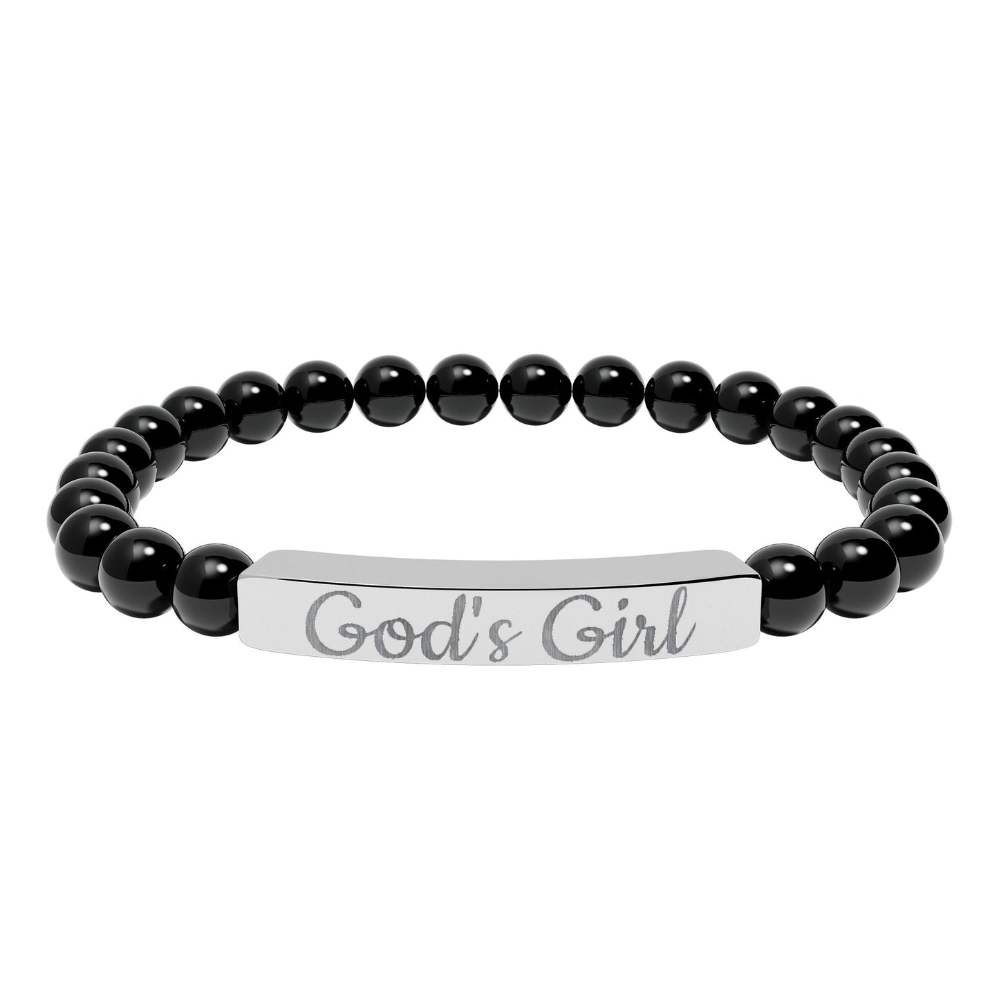 "God's Girl" - Engraved Natural Stone Stretch Bar Bracelet
