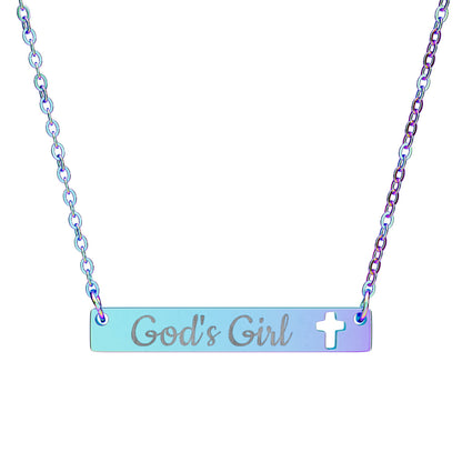 God's Girl Cutout Cross Bar Necklace – Engraved Christian Pendant