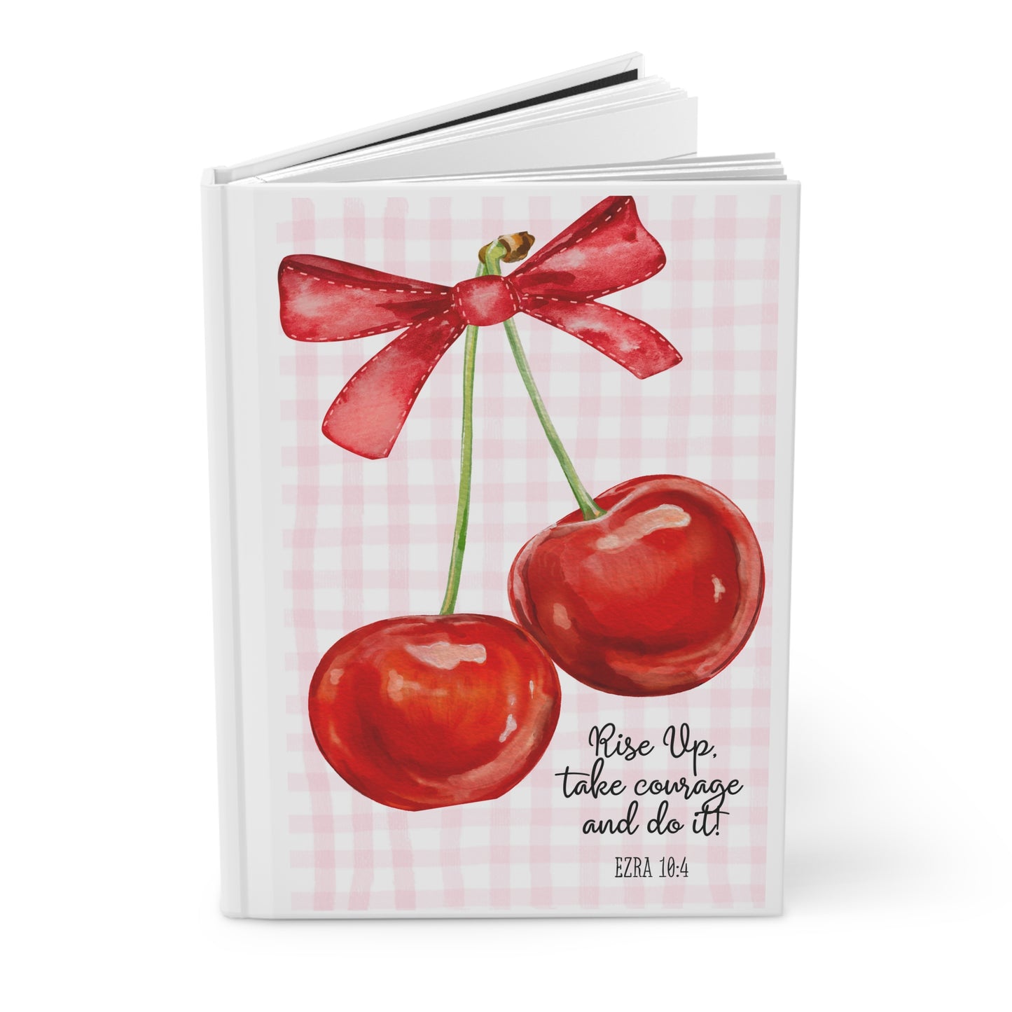 "Rise Up, take courage and do it" Cherry Gingham Hardcover Journal — Inspirational Notebook