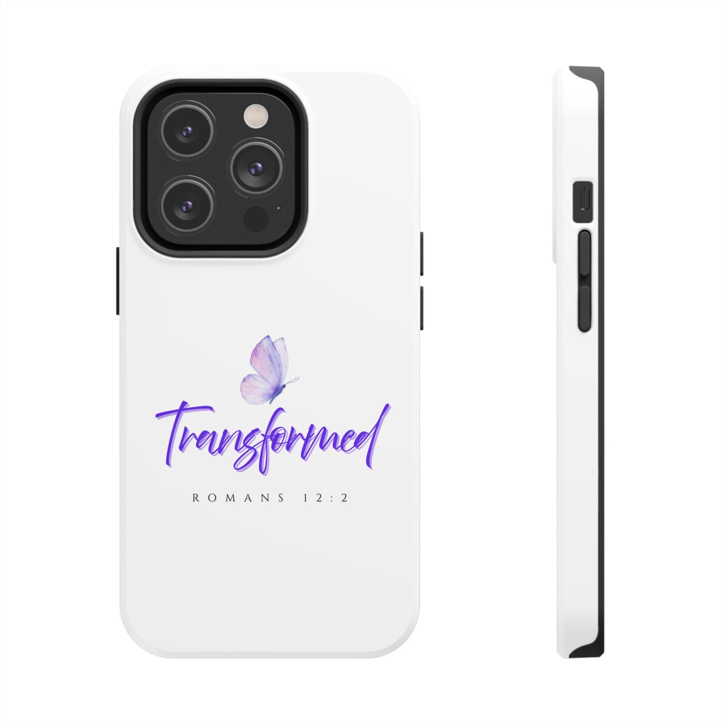 Transformed Phone Case - Inspirational Butterfly Design, Tough Phone Cover, Bible Verse Accessory, Unique Gift for Faith Lovers