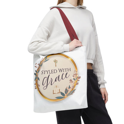 Styled With Grace | Elegant Faith-Inspired Tote Bag, Christian Gift, Inspirational Bag, Stylish Reusable Tote, Religious Accessories