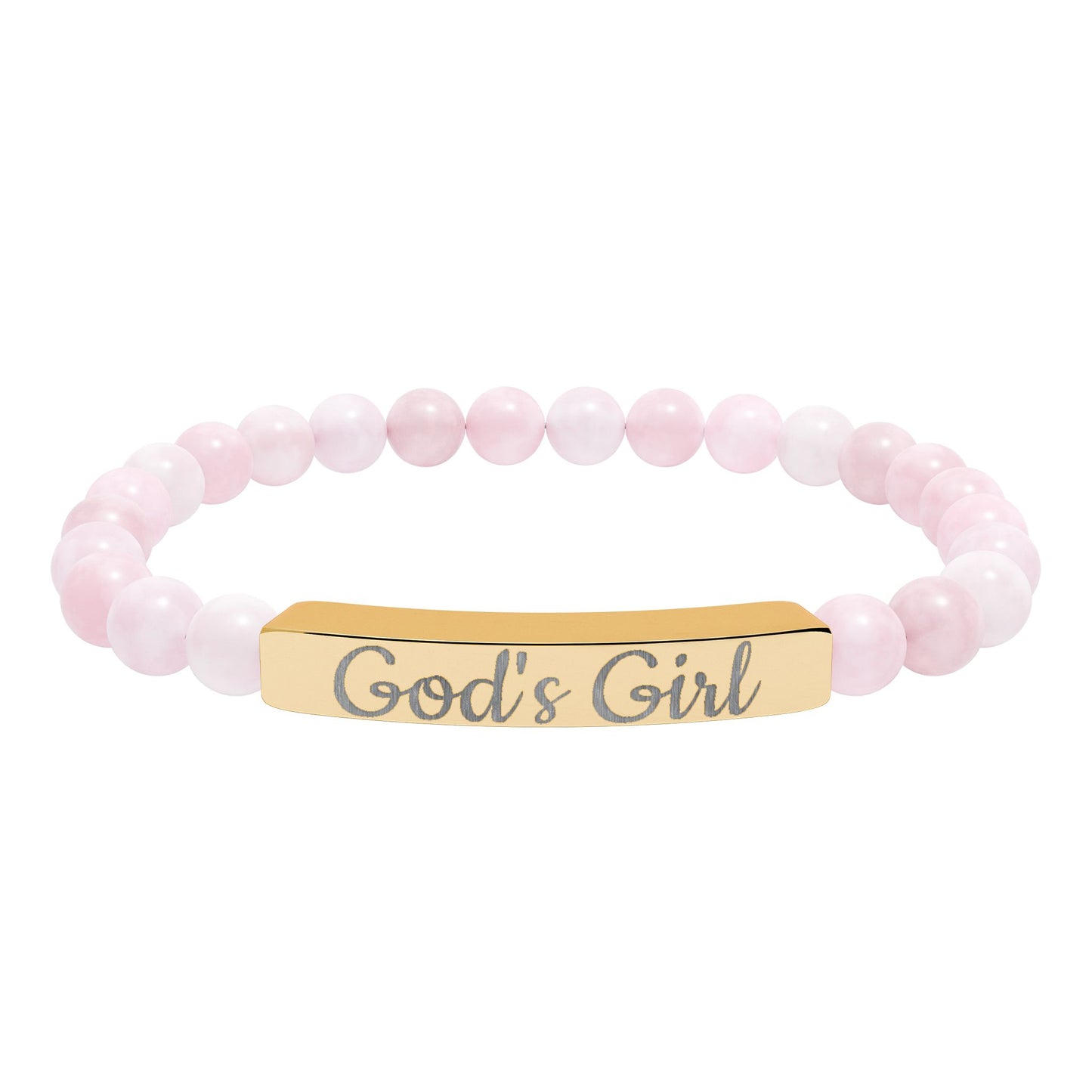 "God's Girl" - Engraved Natural Stone Stretch Bar Bracelet