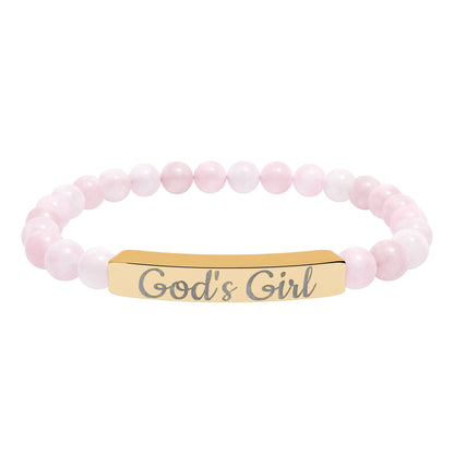 "God's Girl" - Engraved Natural Stone Stretch Bar Bracelet