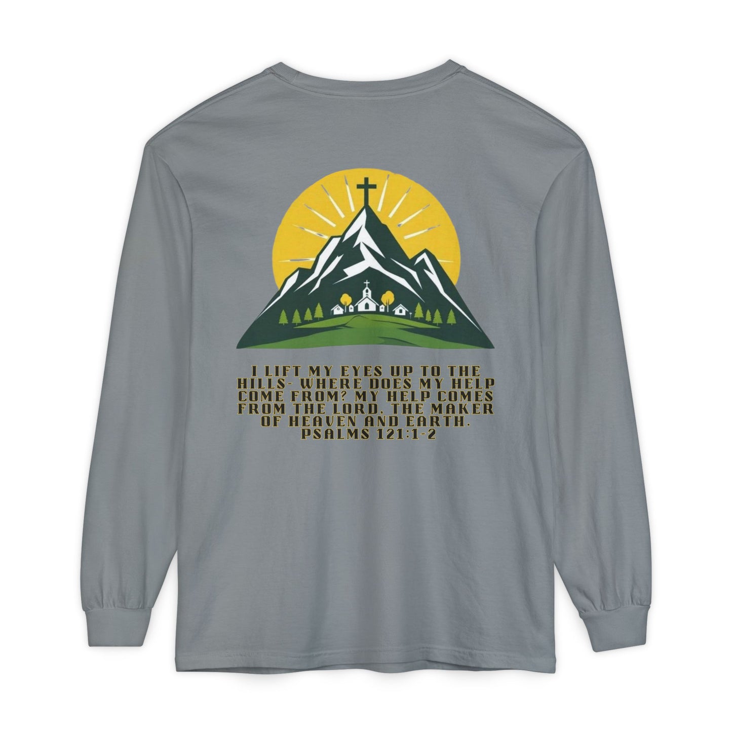 Psalms 121:1-2 Spiritual Long Sleeve T-Shirt, Christian Apparel, Faith-Based Gift, Outdoor Style, Inspirational Everyday Wear