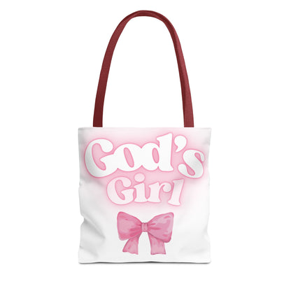 God's Girl Cute Pink Tote Bag, Chic Shopper Bag, Inspirational Gift, Women’s Fashion Accessory, Beach Tote, Pink Bow Design