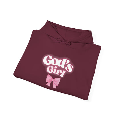 God's Girl Pink Bow Hoodie, Cute Christian Sweatshirt, Cozy Gift for Her, Inspirational Apparel, Faith-Based Clothing