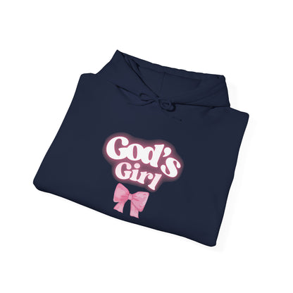 God's Girl Pink Bow Hoodie, Cute Christian Sweatshirt, Cozy Gift for Her, Inspirational Apparel, Faith-Based Clothing