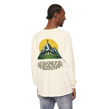 Psalms 121:1-2 Spiritual Long Sleeve T-Shirt, Christian Apparel, Faith-Based Gift, Outdoor Style, Inspirational Everyday Wear