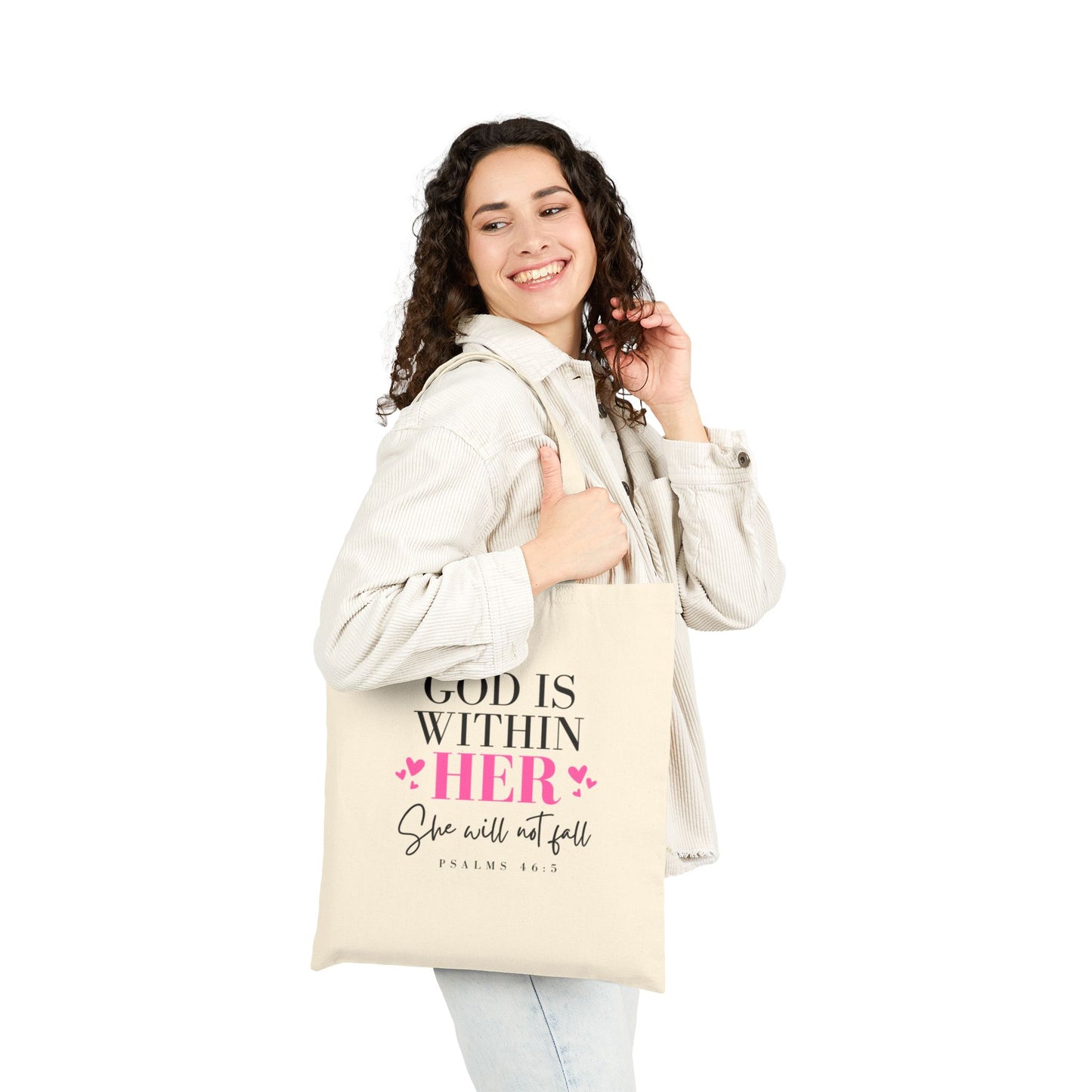 Inspiring Cotton Canvas Tote Bag - "God Is Within Her"