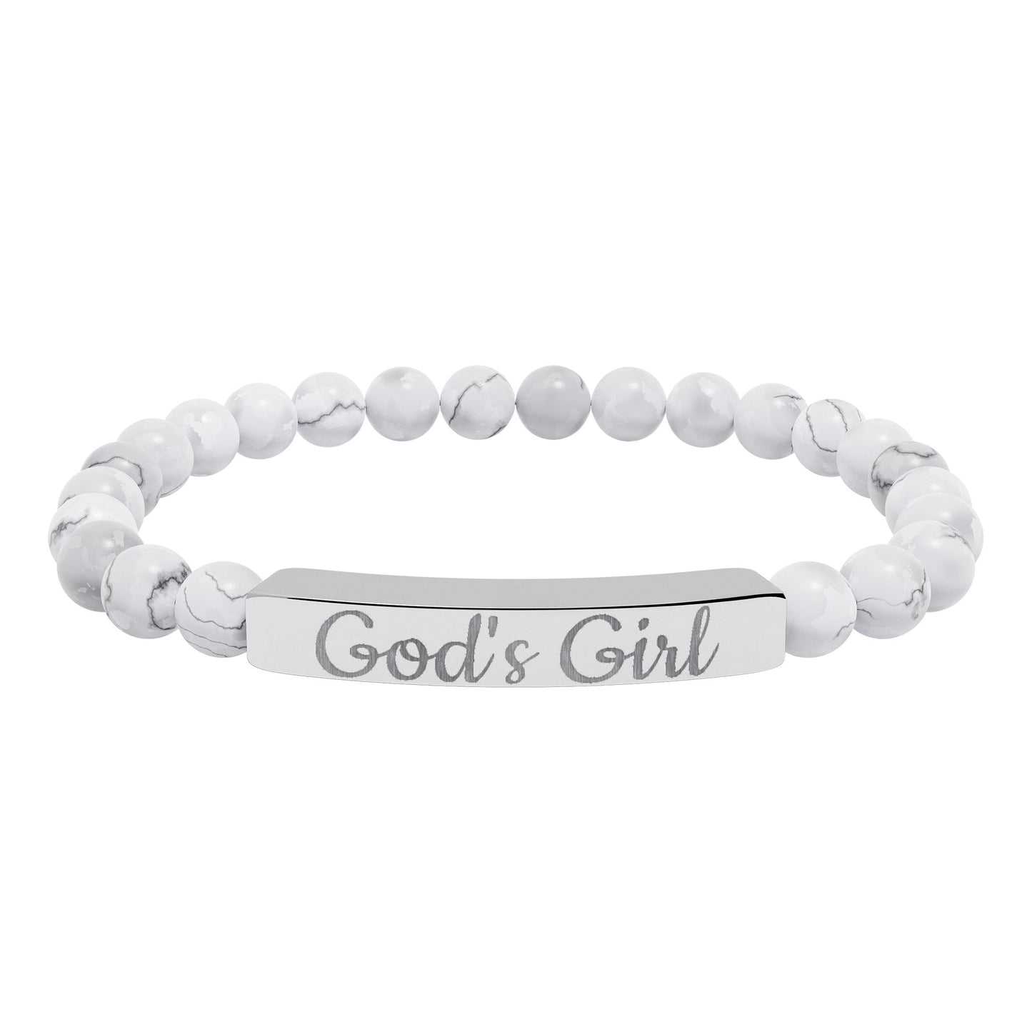 "God's Girl" - Engraved Natural Stone Stretch Bar Bracelet