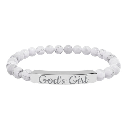 "God's Girl" - Engraved Natural Stone Stretch Bar Bracelet