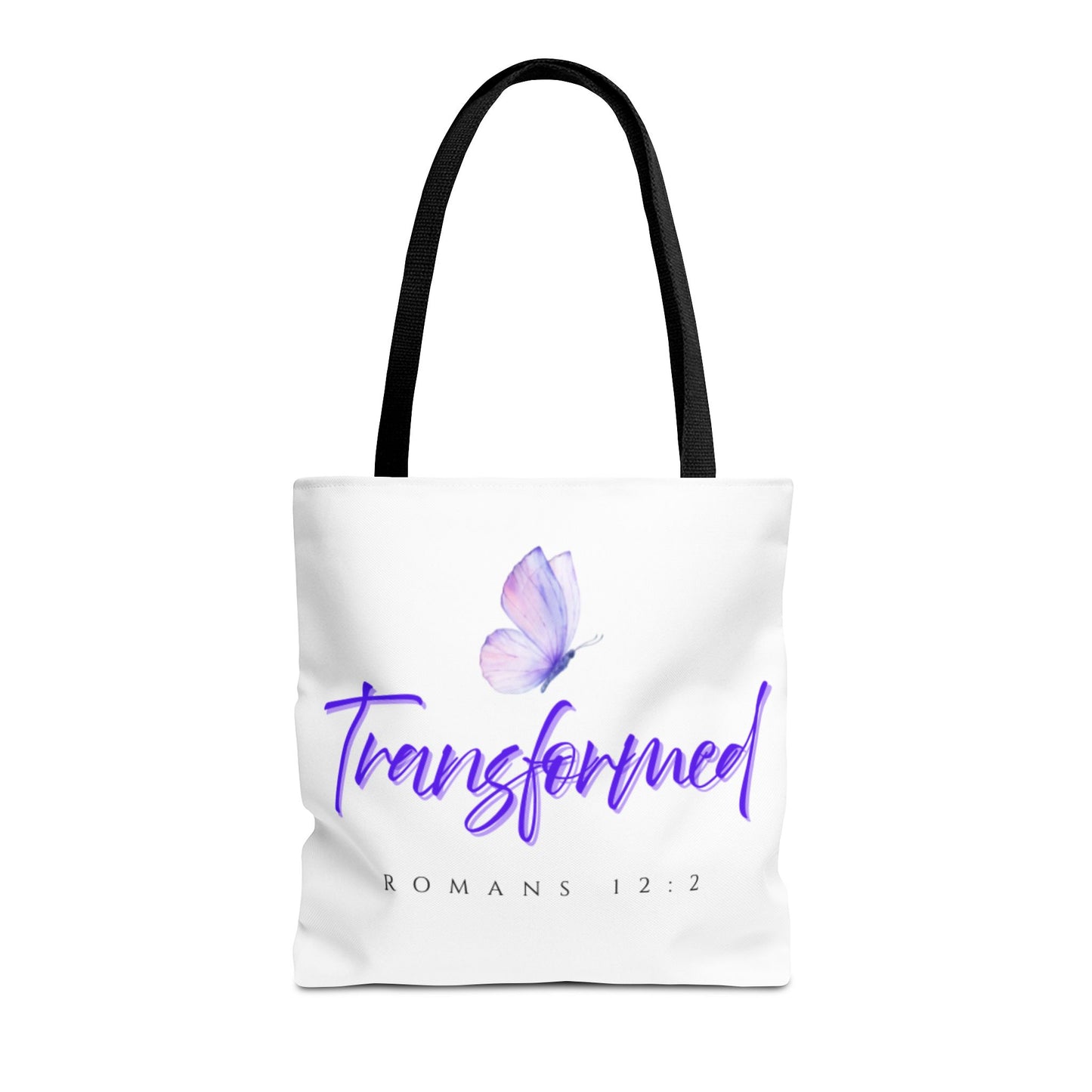 Transformed  Tote Bag - Inspirational Gift, AOP Design, Motivational Tote, Everyday Use, Romans 12:2