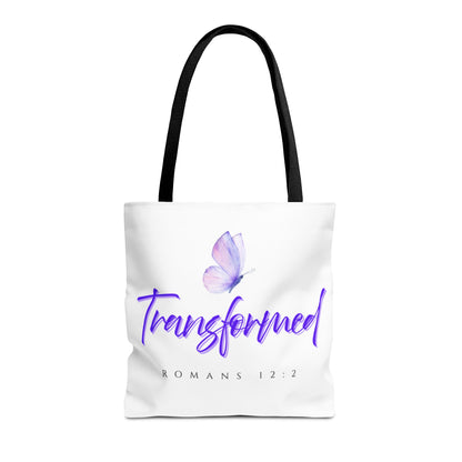 Transformed  Tote Bag - Inspirational Gift, AOP Design, Motivational Tote, Everyday Use, Romans 12:2