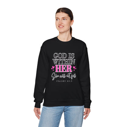 Empowering Crewneck Sweatshirt - "God is Within Her" Psalm 46:5
