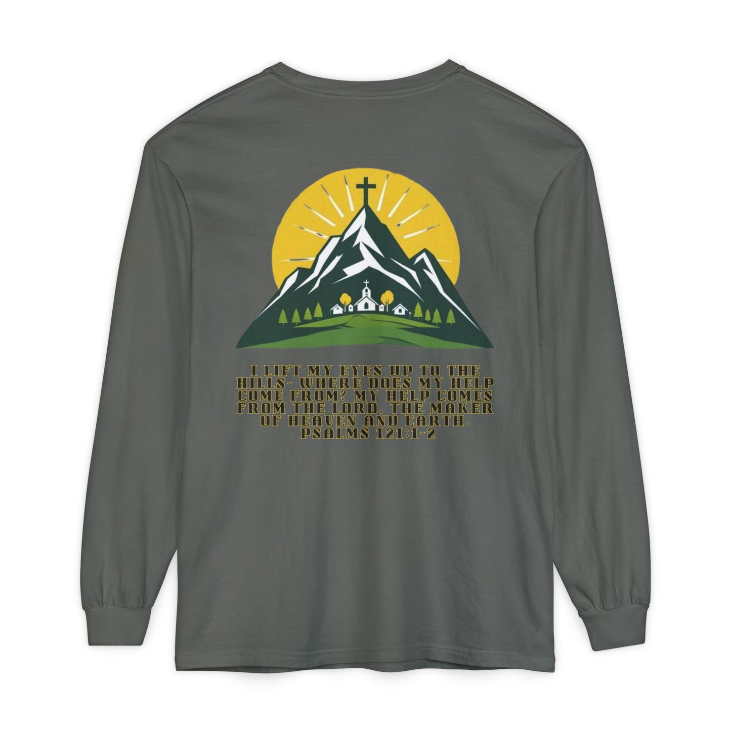 Psalms 121:1-2 Spiritual Long Sleeve T-Shirt, Christian Apparel, Faith-Based Gift, Outdoor Style, Inspirational Everyday Wear
