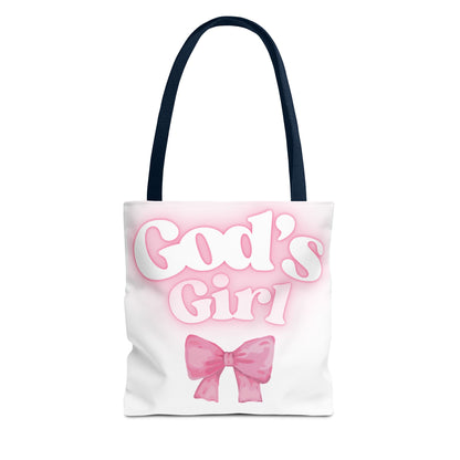 God's Girl Cute Pink Tote Bag, Chic Shopper Bag, Inspirational Gift, Women’s Fashion Accessory, Beach Tote, Pink Bow Design