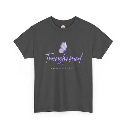 Transformed Unisex Heavy Cotton Tee - Inspirational Shirt, Motivational Gift, Christian Apparel, Everyday Wear, Butterfly Design