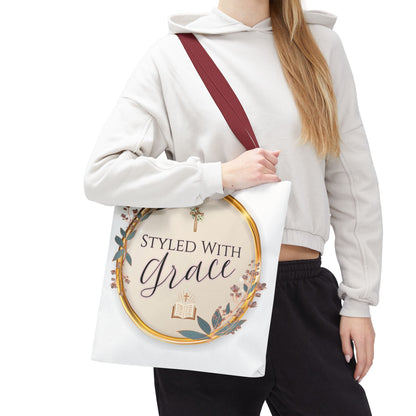 Styled With Grace | Elegant Faith-Inspired Tote Bag, Christian Gift, Inspirational Bag, Stylish Reusable Tote, Religious Accessories