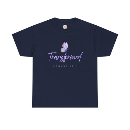 Transformed Unisex Heavy Cotton Tee - Inspirational Shirt, Motivational Gift, Christian Apparel, Everyday Wear, Butterfly Design