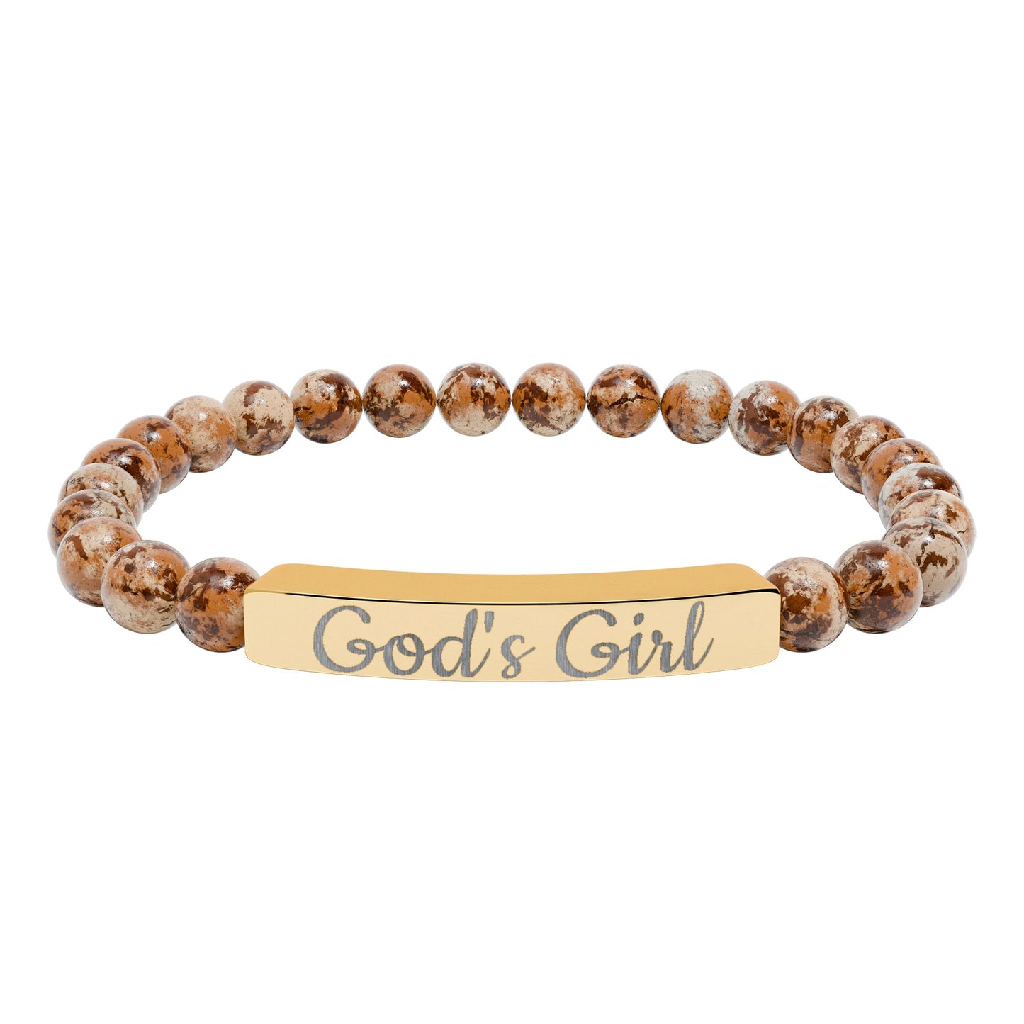 "God's Girl" - Engraved Natural Stone Stretch Bar Bracelet