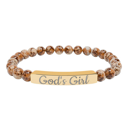 "God's Girl" - Engraved Natural Stone Stretch Bar Bracelet