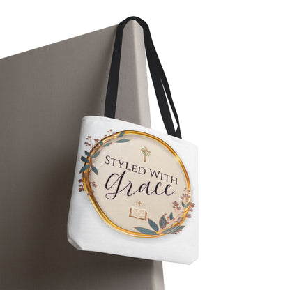 Styled With Grace | Elegant Faith-Inspired Tote Bag, Christian Gift, Inspirational Bag, Stylish Reusable Tote, Religious Accessories