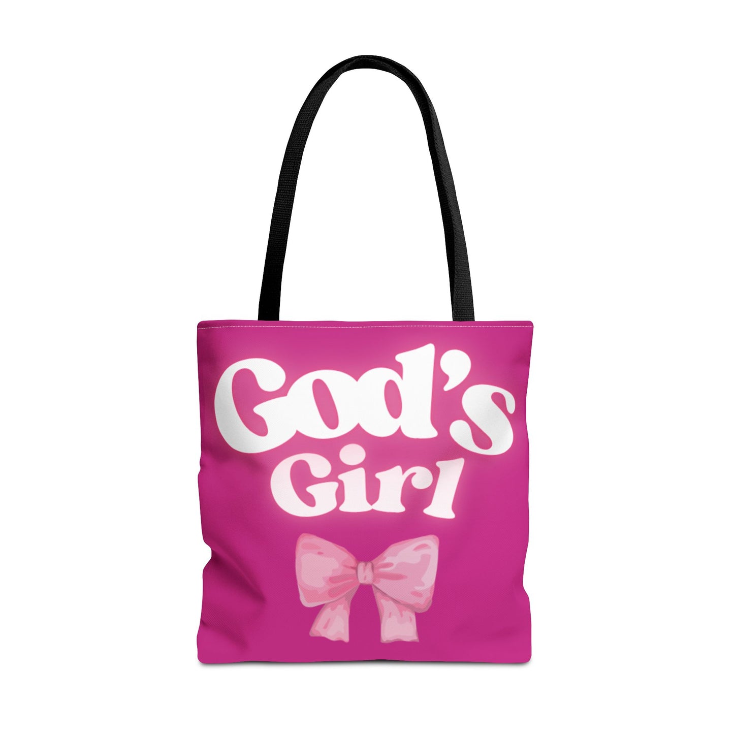 Cute Pink Tote Bag for God's Girl, Chic Shopper Bag, Inspirational Gift, Women’s Fashion Accessory, Beach Tote, Pink Bow Design