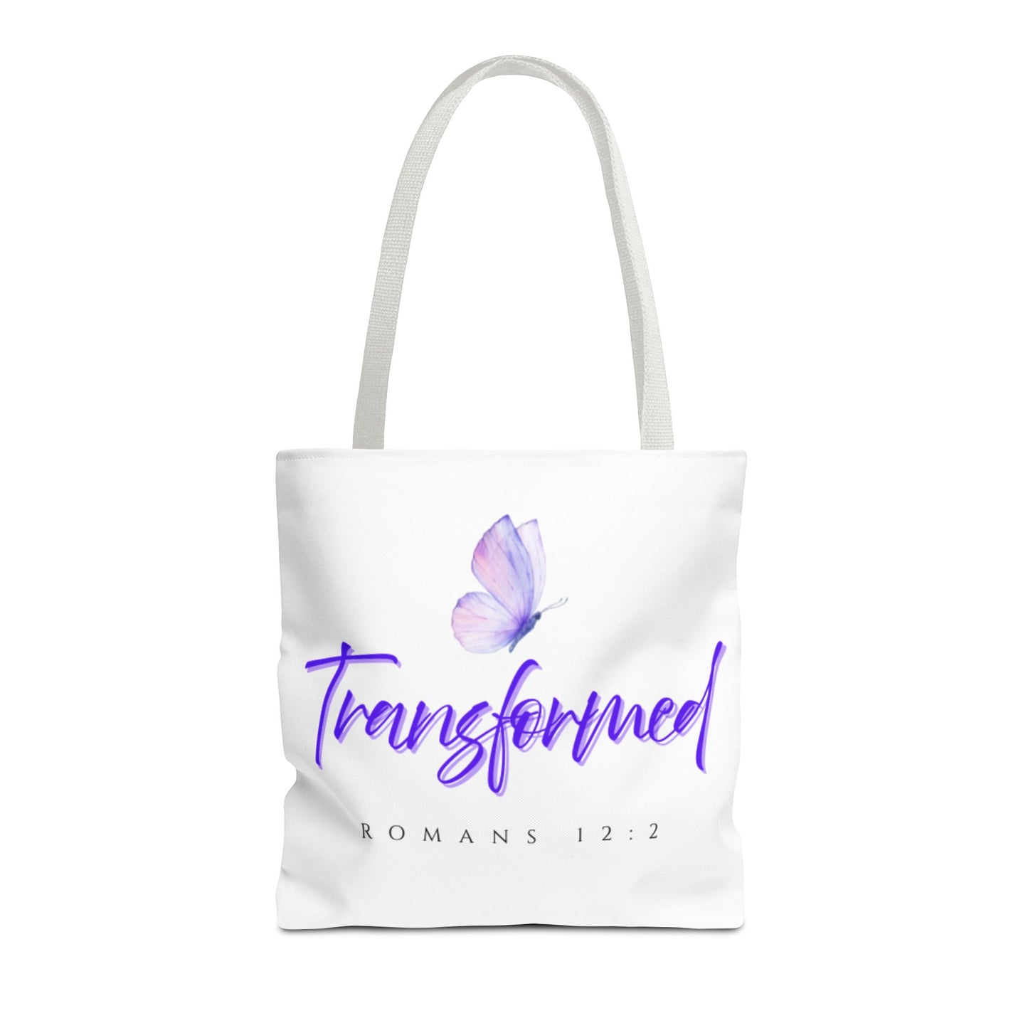 Transformed  Tote Bag - Inspirational Gift, AOP Design, Motivational Tote, Everyday Use, Romans 12:2