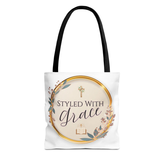 Styled With Grace | Elegant Faith-Inspired Tote Bag, Christian Gift, Inspirational Bag, Stylish Reusable Tote, Religious Accessories
