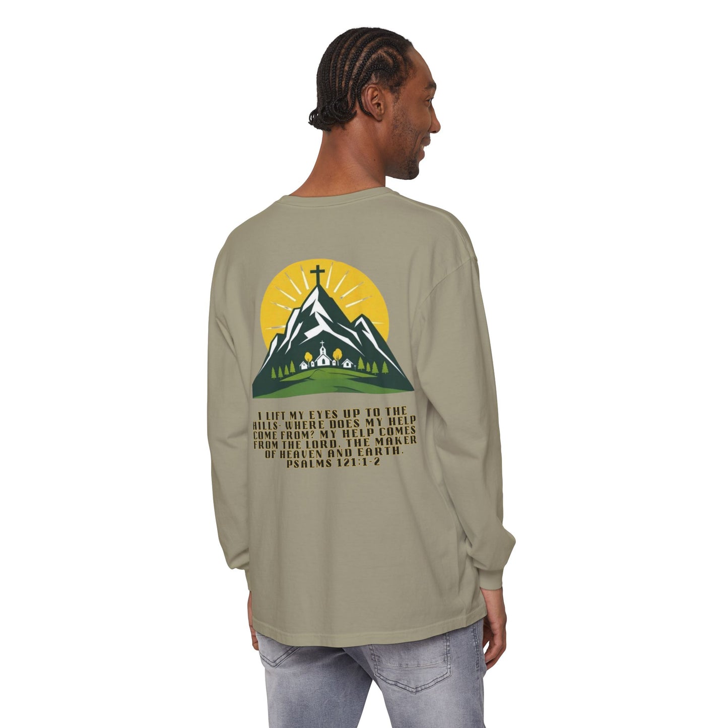 Psalms 121:1-2 Spiritual Long Sleeve T-Shirt, Christian Apparel, Faith-Based Gift, Outdoor Style, Inspirational Everyday Wear