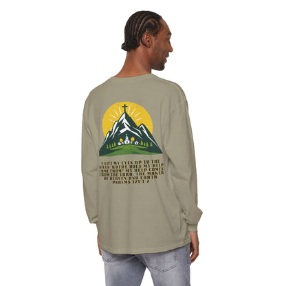 Psalms 121:1-2 Spiritual Long Sleeve T-Shirt, Christian Apparel, Faith-Based Gift, Outdoor Style, Inspirational Everyday Wear