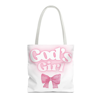 God's Girl Cute Pink Tote Bag, Chic Shopper Bag, Inspirational Gift, Women’s Fashion Accessory, Beach Tote, Pink Bow Design