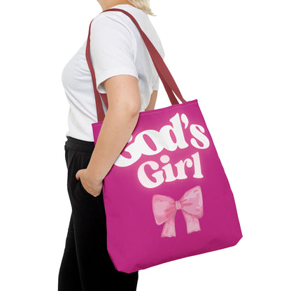 Cute Pink Tote Bag for God's Girl, Chic Shopper Bag, Inspirational Gift, Women’s Fashion Accessory, Beach Tote, Pink Bow Design
