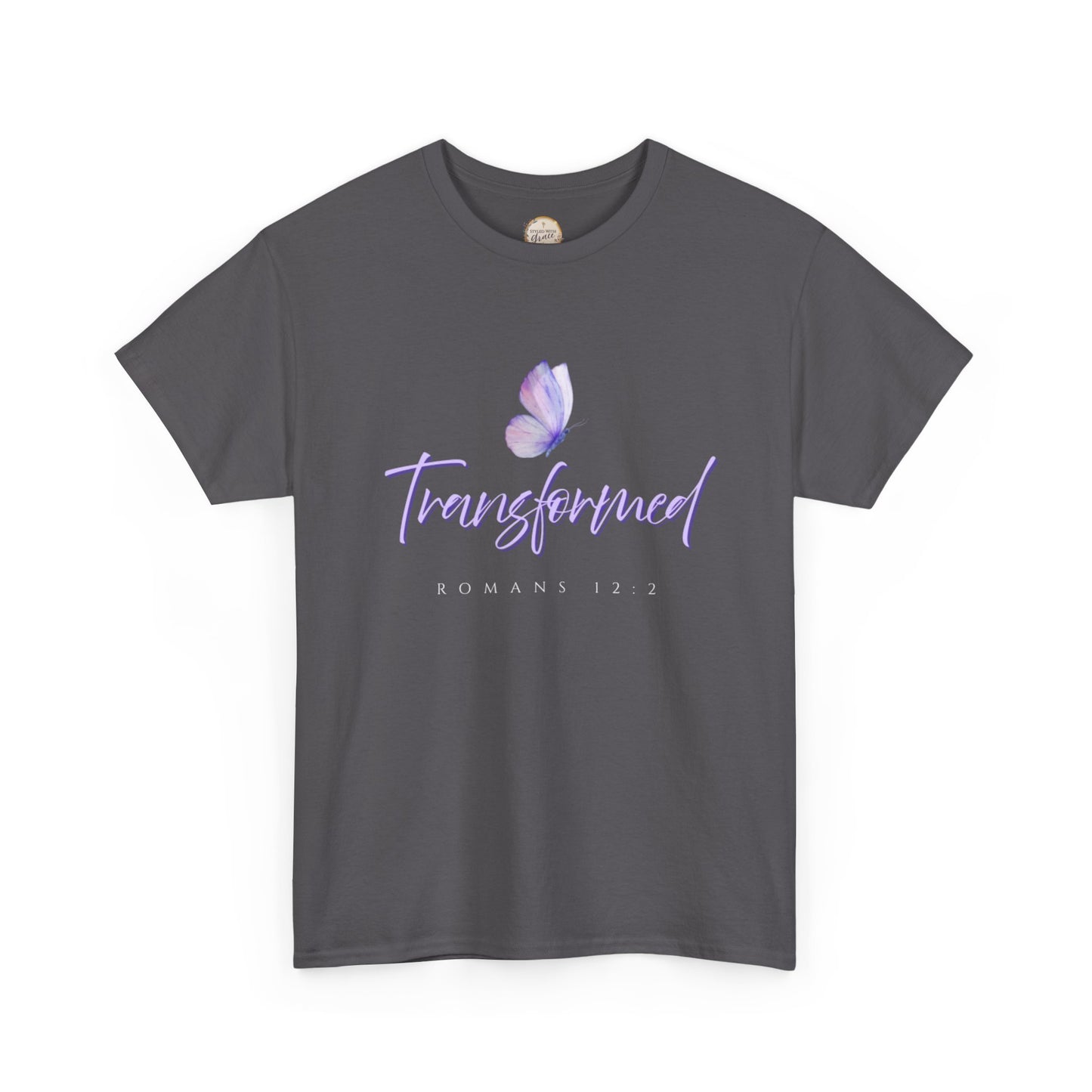 Transformed Unisex Heavy Cotton Tee - Inspirational Shirt, Motivational Gift, Christian Apparel, Everyday Wear, Butterfly Design