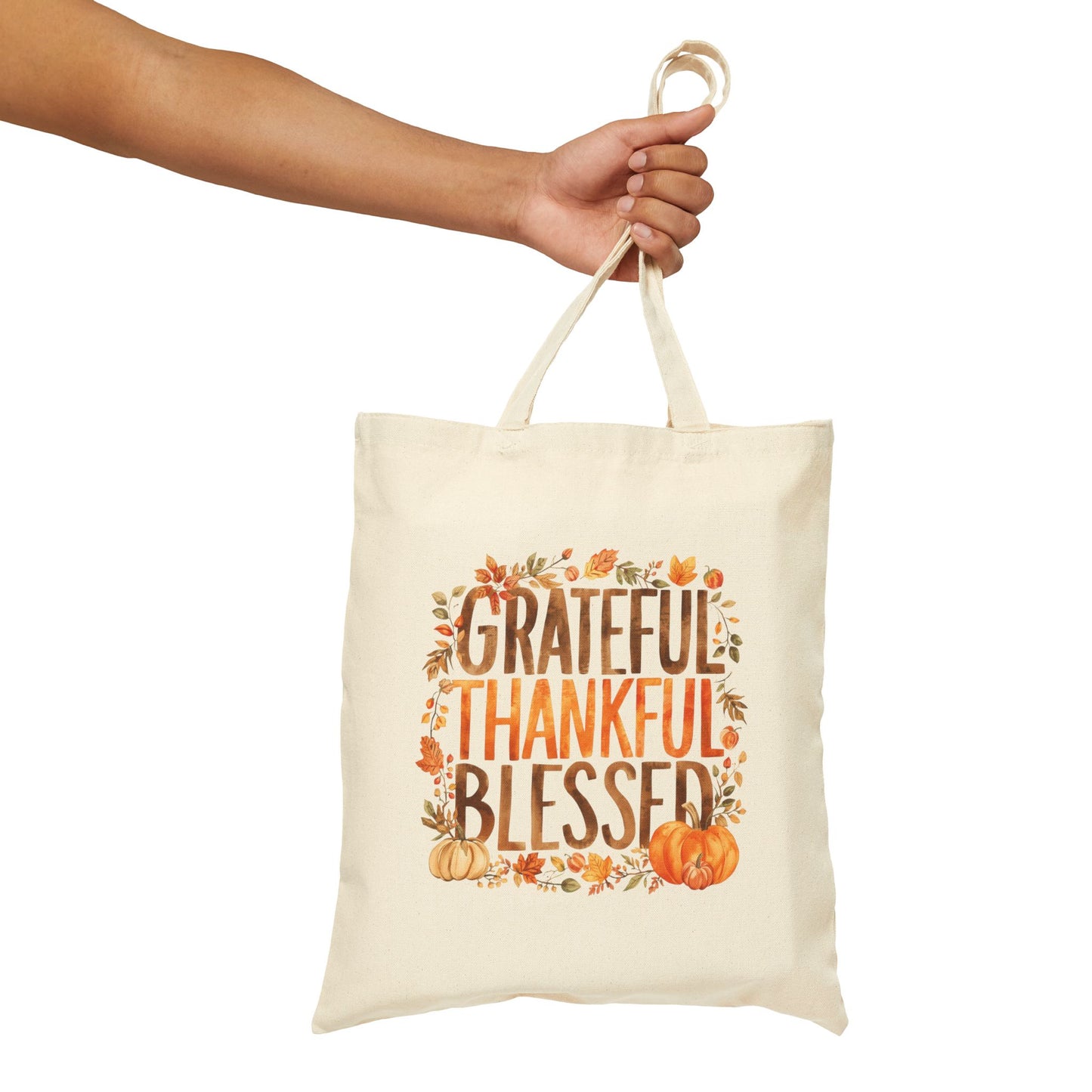 Tote Bag — Grateful Thankful Blessed Canvas Tote for Thanksgiving