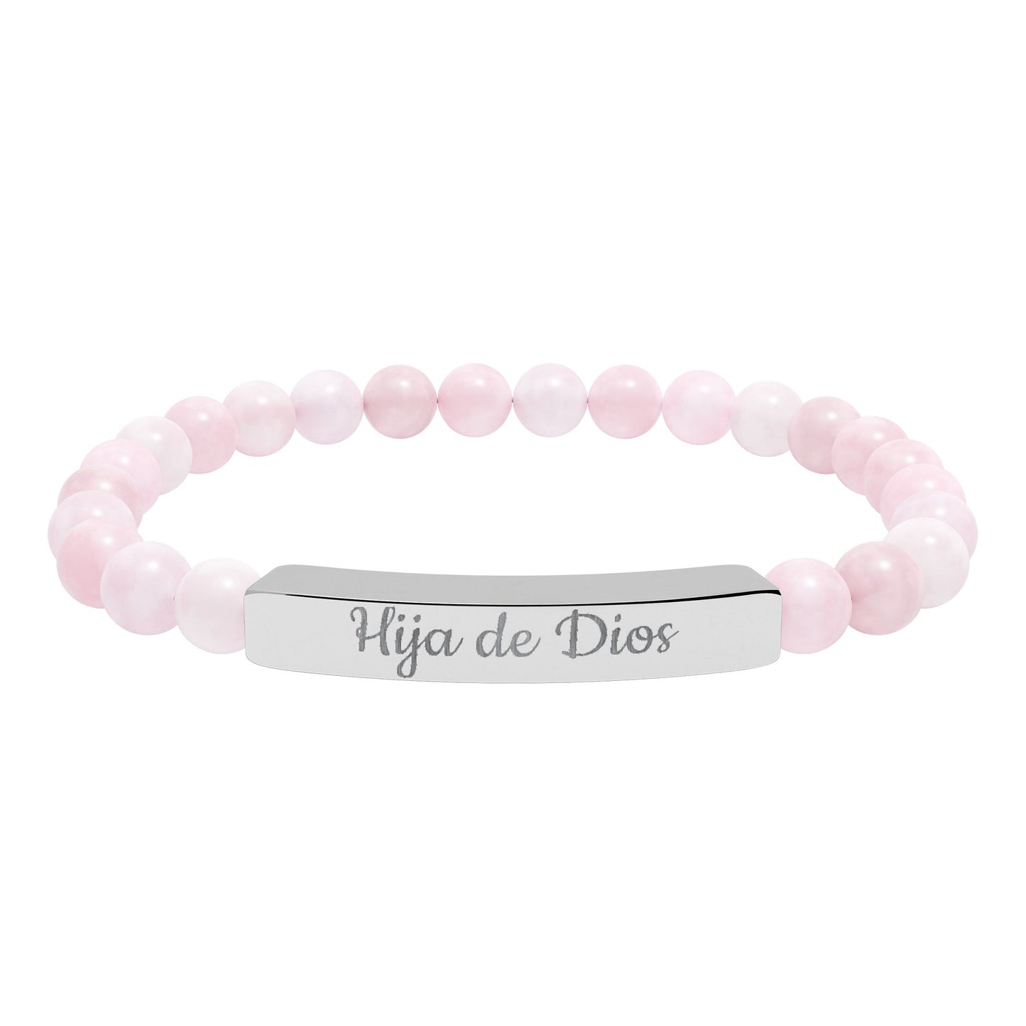 "Hija de Dios" Engraved Natural Stone Bar Bracelet — Personalized Stretch Beaded Bracelet