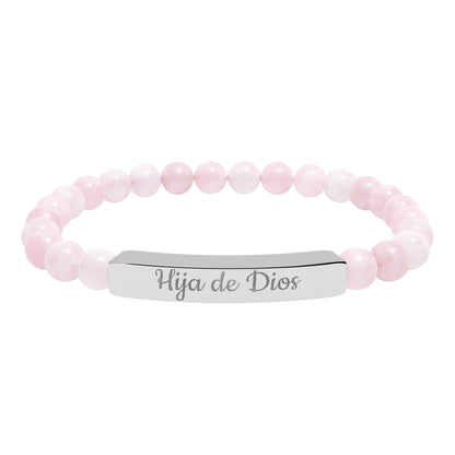 "Hija de Dios" Engraved Natural Stone Bar Bracelet — Personalized Stretch Beaded Bracelet