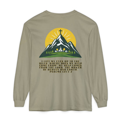 Psalms 121:1-2 Spiritual Long Sleeve T-Shirt, Christian Apparel, Faith-Based Gift, Outdoor Style, Inspirational Everyday Wear