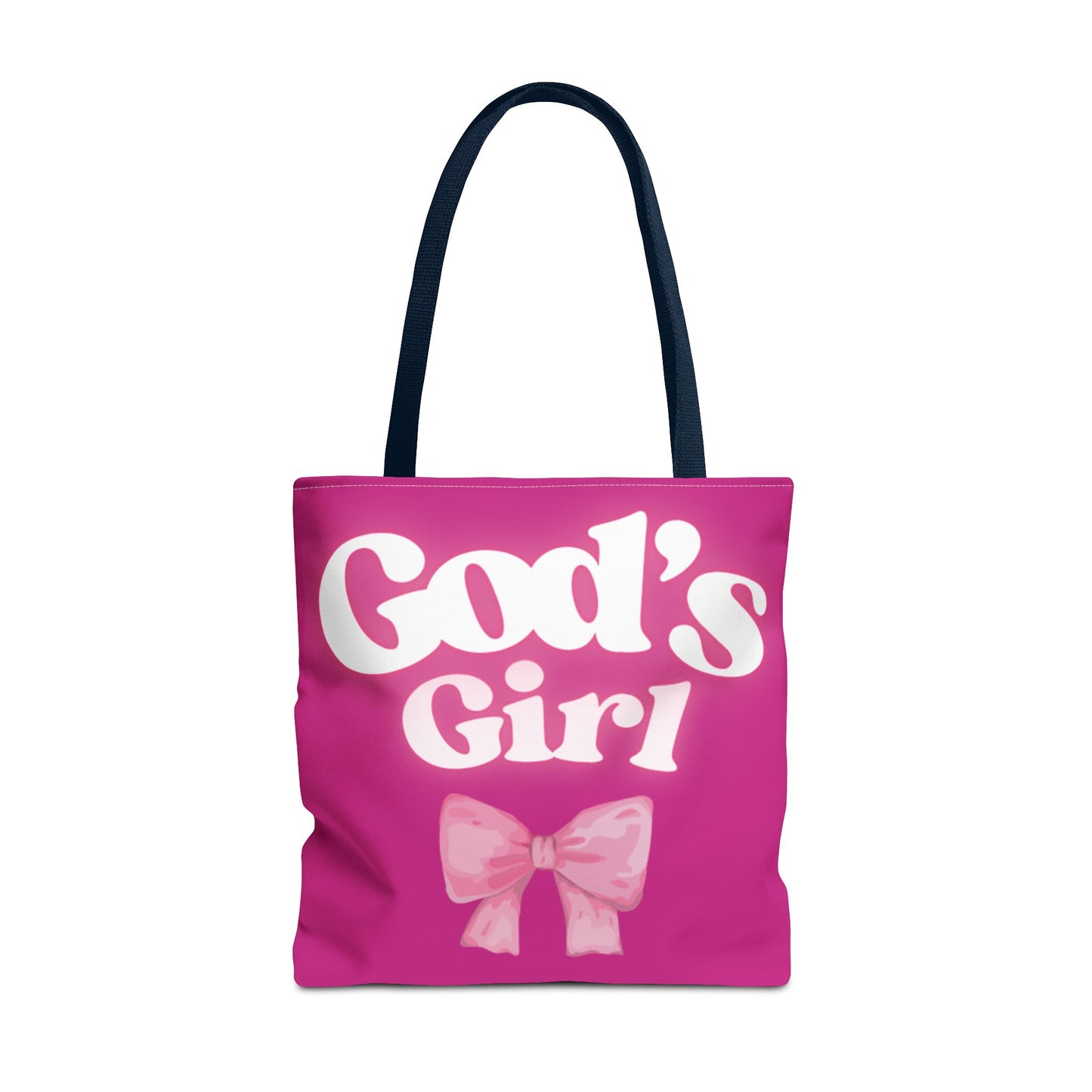 Cute Pink Tote Bag for God's Girl, Chic Shopper Bag, Inspirational Gift, Women’s Fashion Accessory, Beach Tote, Pink Bow Design