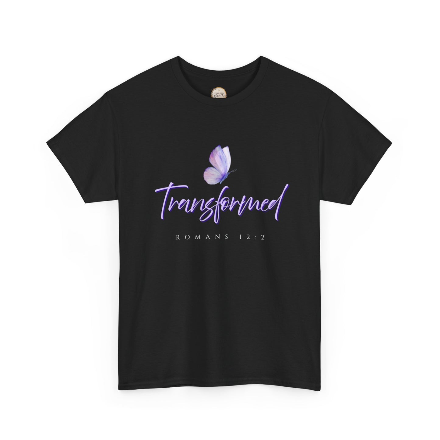 Transformed Unisex Heavy Cotton Tee - Inspirational Shirt, Motivational Gift, Christian Apparel, Everyday Wear, Butterfly Design