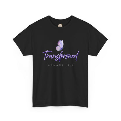 Transformed Unisex Heavy Cotton Tee - Inspirational Shirt, Motivational Gift, Christian Apparel, Everyday Wear, Butterfly Design