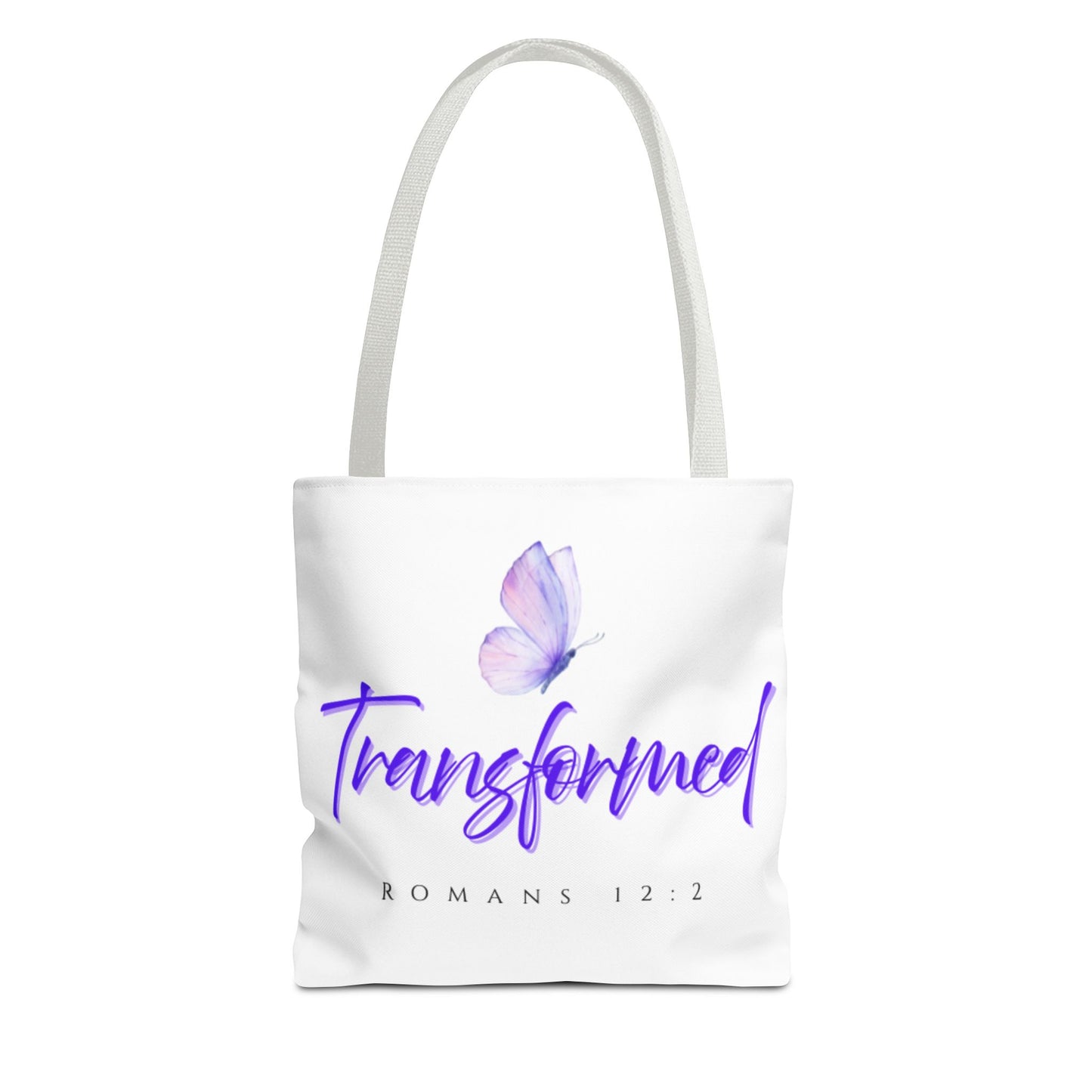 Transformed  Tote Bag - Inspirational Gift, AOP Design, Motivational Tote, Everyday Use, Romans 12:2