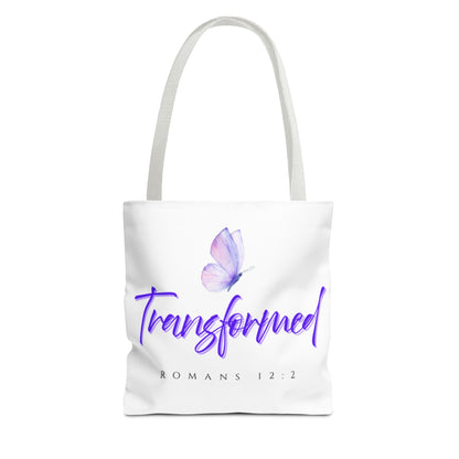 Transformed  Tote Bag - Inspirational Gift, AOP Design, Motivational Tote, Everyday Use, Romans 12:2