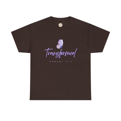 Transformed Unisex Heavy Cotton Tee - Inspirational Shirt, Motivational Gift, Christian Apparel, Everyday Wear, Butterfly Design