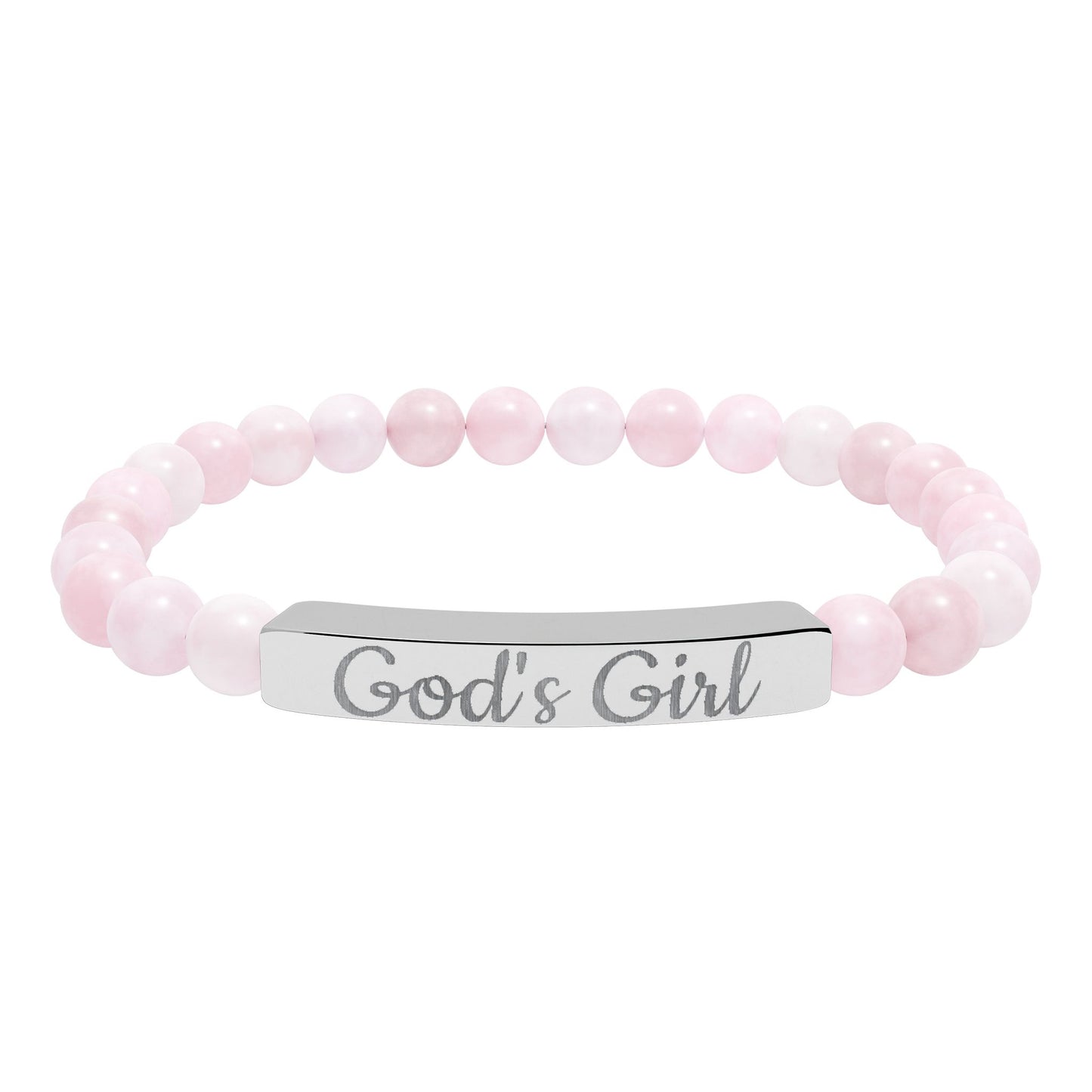 "God's Girl" - Engraved Natural Stone Stretch Bar Bracelet