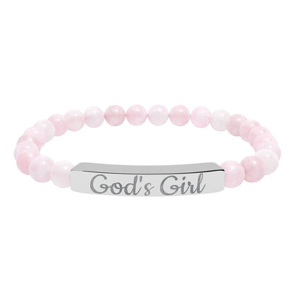 "God's Girl" - Engraved Natural Stone Stretch Bar Bracelet