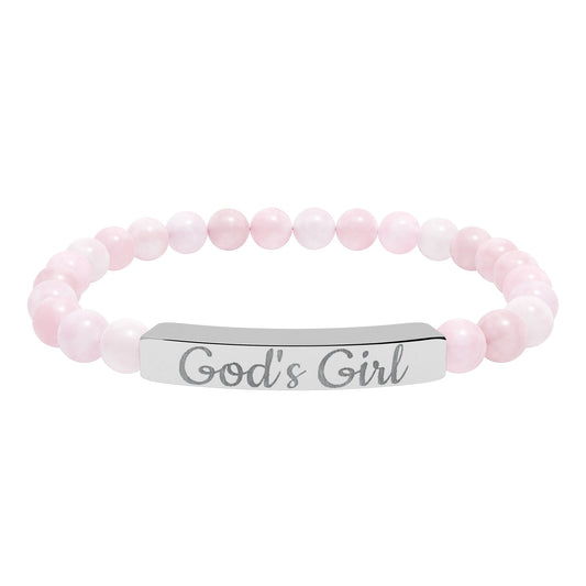 "God's Girl" - Engraved Natural Stone Stretch Bar Bracelet